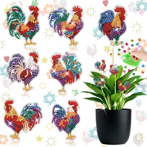 7-piece set, DIY diamond painting flower pot decoration sticks, 5D diamond rooster art flower vase, handmade art flower vase sticks, includes tool kit and support sticks, suitable for gardening enthusiasts.