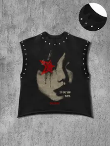 Men's Casual Vest with Unique Face Graphic Print Design, Trendy Loose Fit, Fashionable Versatile Style, Retro Tough Guy Look, Perfect for Spring & Fall