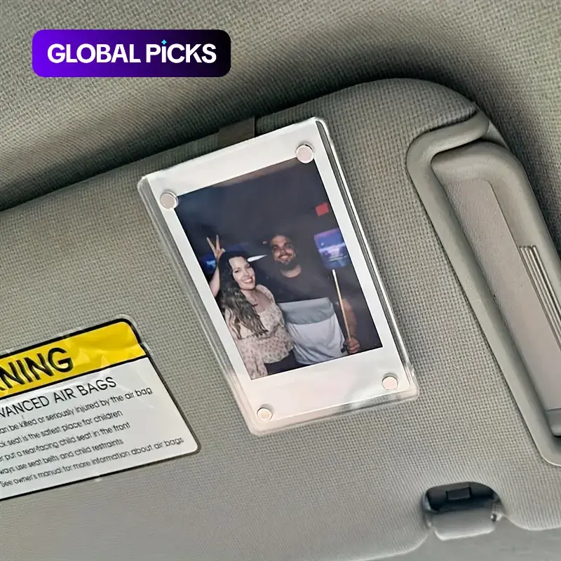 2-Piece Acrylic Magnetic Personalized Car Photo Holder Set, Car Visor Clip, DIY Insert Family or Personal Photos Car Accessory, Durable Auto Accessory #GLOBAL PICKS