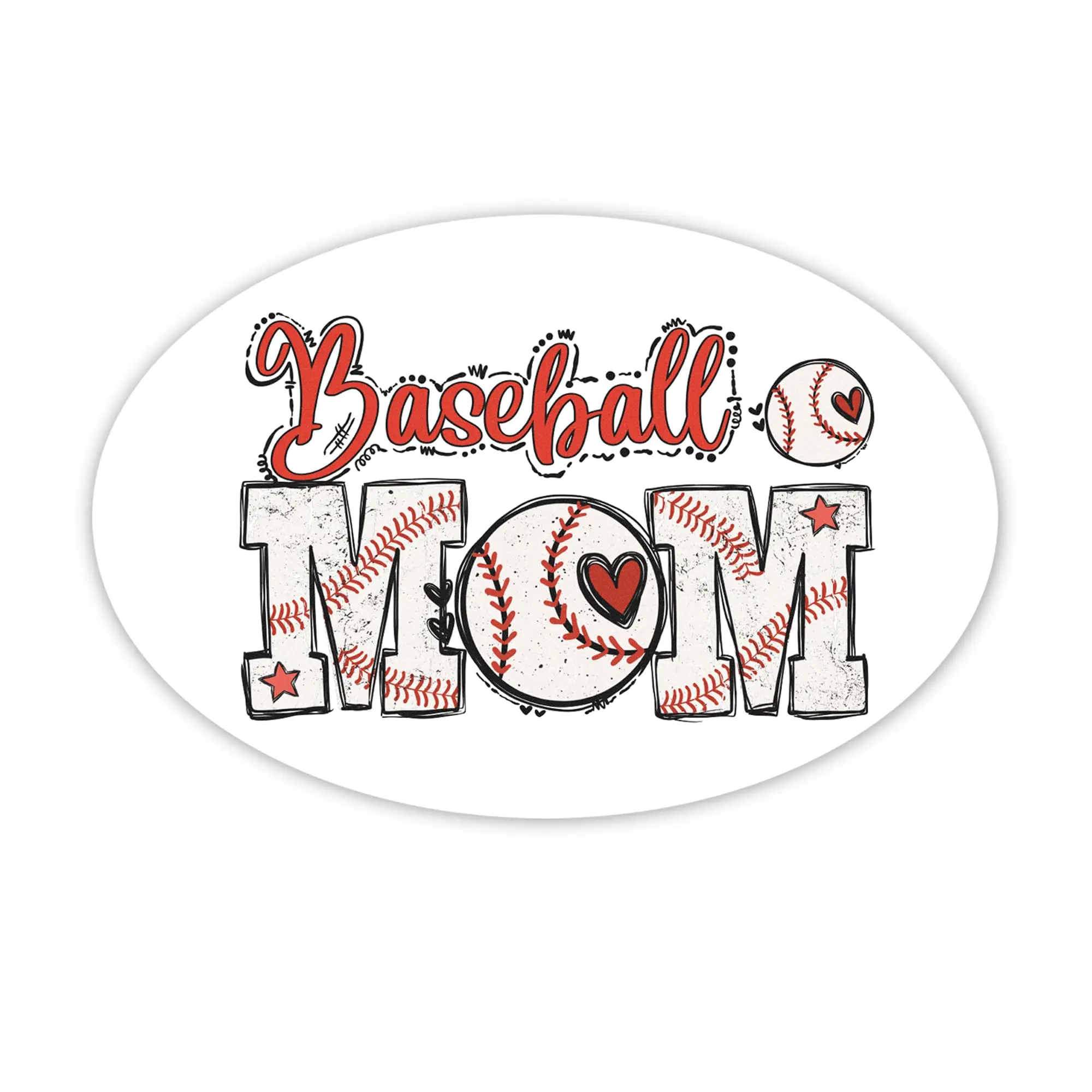 Jenny Gems Baseball Mother Vinyl Print Refrigerator Magnet - 4x6 In Oval Home Decor, USA-Made Car Magnet Gift