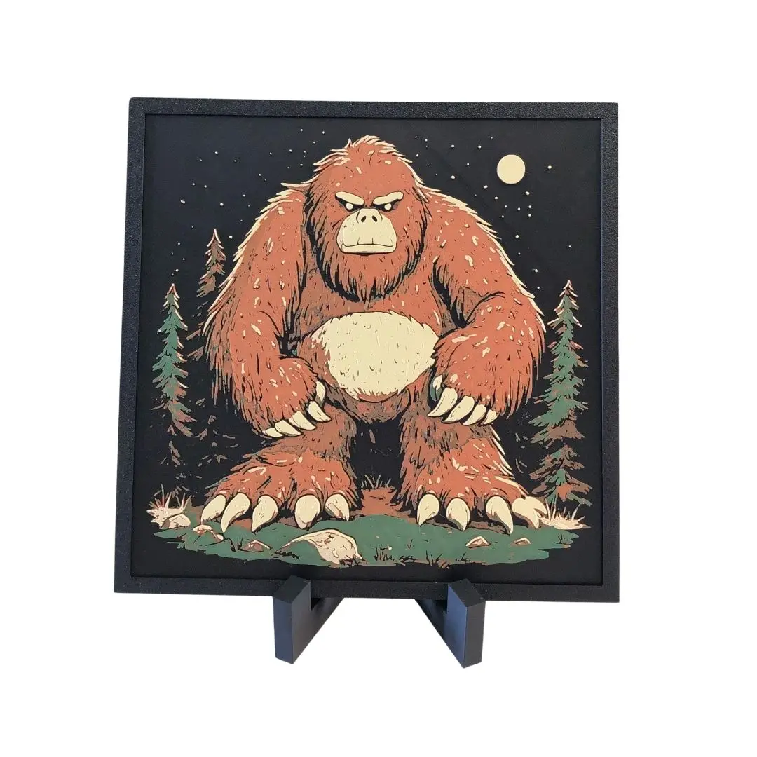 Sasquatch Big Foot Hueforge 3D Printed Art – Framed & Ready to display 8"x8"