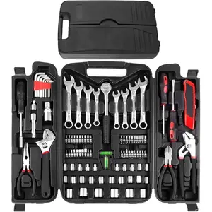 95-Piece Tool Set, Car Tool Kit, Mechanics Tool Set with Portable Toolbox, Including Adjustable Wrench, Pliers, and Socket Bits, with Plastic Storage Case, Ideal for Home, Apartment, or Garage Use,Father'sDayGift ,Heavy Duty Screwdriver Ratchet Metal