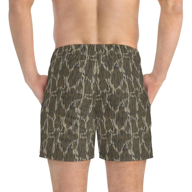 Bottomlands Camo Swim Trunks, Beach Shorts, Summer Swimwear, Vacation Essentials, Trendy Board Shorts