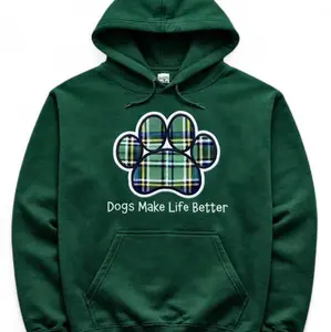 Green Plaid Embroidered paw hoodie