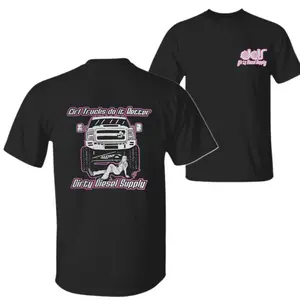 Girl Trucks Do It Better T-Shirt – Black Graphic Tee Featuring Lifted Diesel Truck and Female Mechanic Design, Perfect for Women Truck Lovers & Diesel Enthusiasts