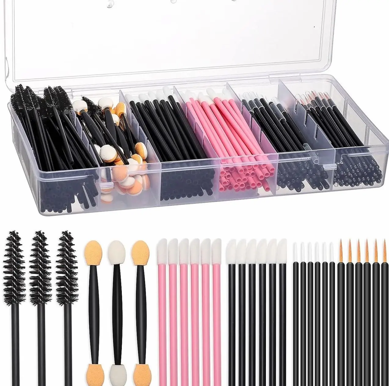 300pcs Disposable Makeup Tool Kit,Brow Eyeshadow applicators/Eye liner brush, Makeup Disposable Accessories With Organizer Box
