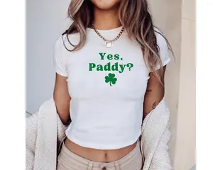 Yes Paddy Baby Tee Y2K Shirt 90s Aesthetic Shirt Irish Baby Tee St Pattys Baby Tee Women's Fitted Tee Funny Summer Top Baby Tee Women