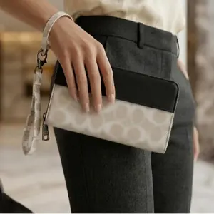 Women’s Fashion White Monogram Zip Around Wallet Wristlet – Style #114