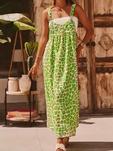 Elegant Leopard Print Halter Sleeveless Long Boho Dress for Plus Size Women, Loose Fit Slimming Dress, Summer Beach Vacation, Casual Date Wear