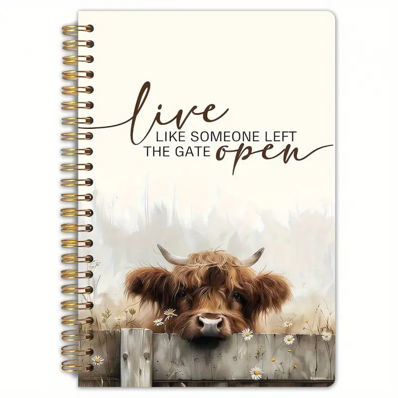 1 Highland Cow Spiral Notebook - 13.97x21.08 cm - Rural Western Design, Self Improvement Journal, Journals For Writing, 50 double-sided Diary Pages, Stationery Gift for Livestock Enthusiasts and Nature Lovers, Farmhouse Style Writing Journal