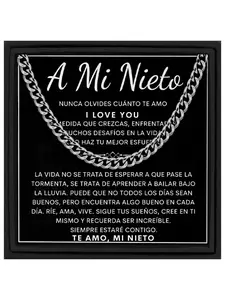 To My Grandson Stainless Steel Cuban Chain Necklace with Message Card and Gift Box Love Grandpa Grandma Gift, Graduation Present