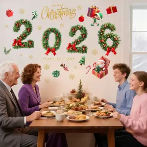 Gingerbread Decor - Festive Christmas 2026 Wall Stickers with Wreaths & Presents for Holiday Decorations 2 Pack Traditional Tree Santa Gift Box & Bow Static Clings for Glass & Mirrors Ornaments