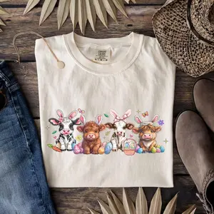 Comfort Colors Easter Day Cow T-Shirt, Cute Cow TShirt, Bunny Cow Tee, Easter Cow TShirt, Easter Day Heifer T-Shirt