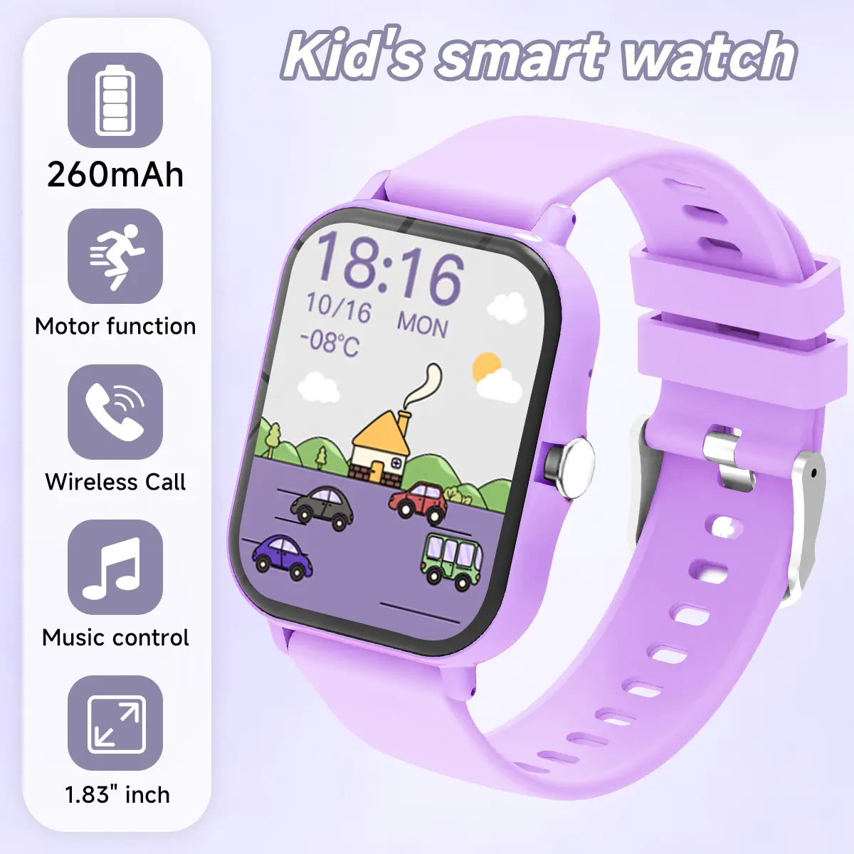 SIMSONLAB Kids' Smartwatch, Lightweight Plastic Frame, Comfortable Wear, Bluetooth-compatible Calls, Message Alerts, Music Control, Customizable Watch Face, Health Monitoring, Kids Gift, Wireless Smart Watch, Smartwatch With Calls, Child Watch