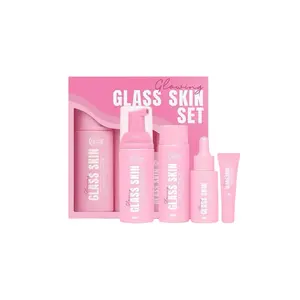CC GLAM & BEAUTY GLOWING GLASS SKIN SET - 4-Piece Collection for Radiant and Hydrated Skin | Foam Facial Wash, Toner, Serum, and SPF 50 Sunscreen
