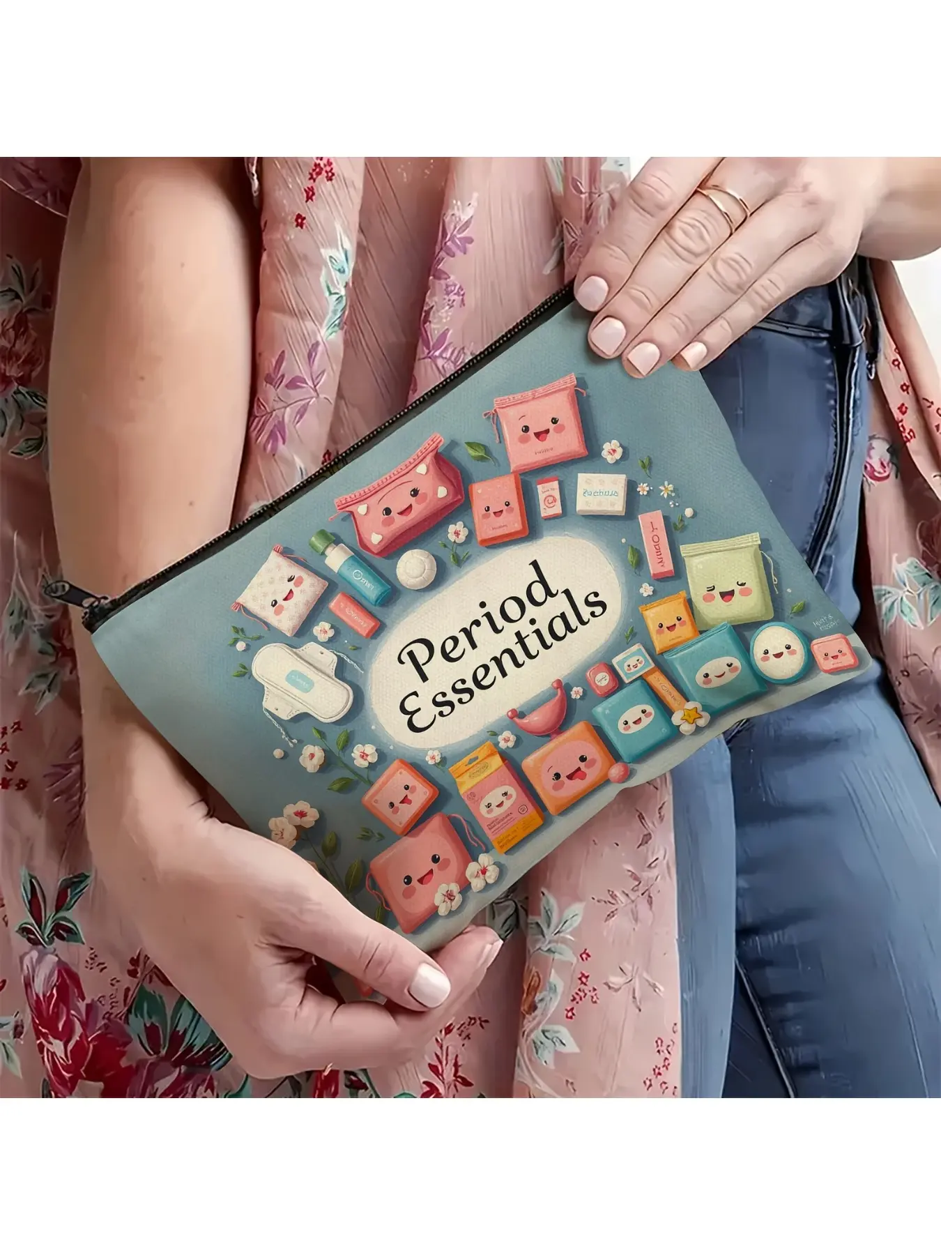 Period Essential Storage Bag, Cartoon Sanitary Napkin Pattern Makeup Bag, Travel Toiletry Bag, Makeup Pouch, Cosmetic Pouch, Feminine Period Care Gift, Double-sided Printed Design, the Perfect Makeup Bag Gift for Women