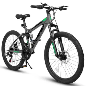 A2460 24 Inch Mountain Bike with Full Suspension, 21 Speed Grip Shifters, High Carbon Steel Frame, Mechanical Disc Brakes, Unisex for Men/Women/ Adults, Ideal for Trails.