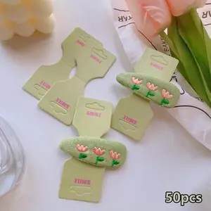 50Pcs Colorful Half Folded Card Hair Accessories Cardboard Display Card Labels Hair Rope Packaging Card Hanging Tag Label