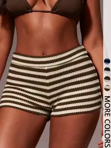 Women's Striped Tight-Fitting Sexy Fashion Shorts, Stylish Casual Summer Wear, Comfortable and Trendy Design, Perfect for Daily Bottoms, Casual Comfy Shorts