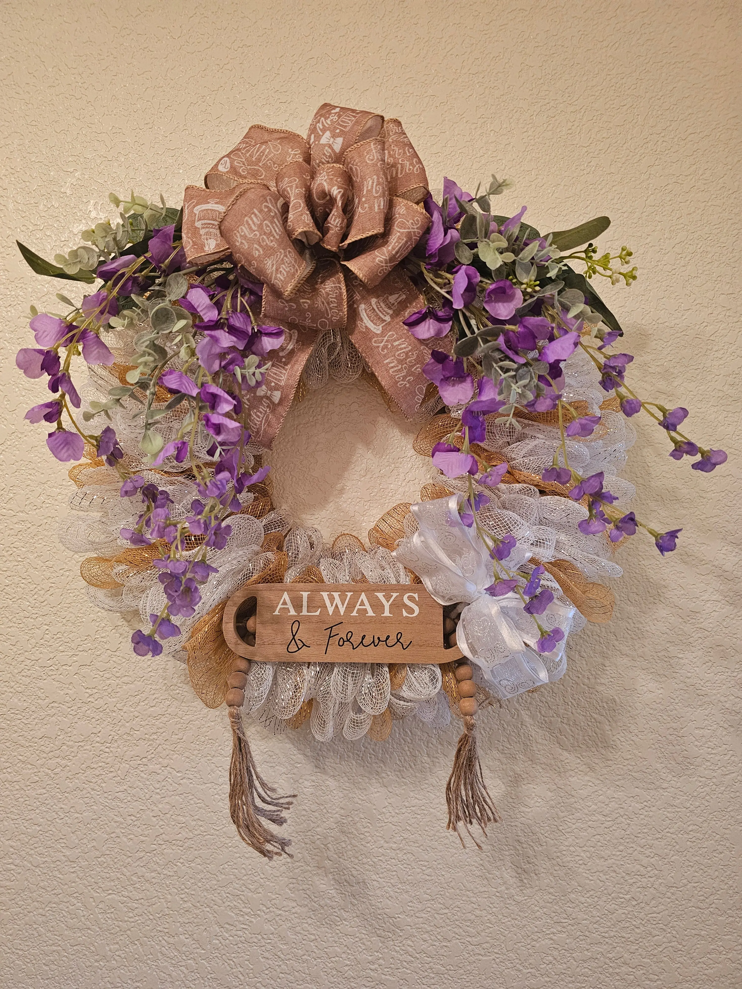 Custom Bridal Wreath, Always & Forever Wedding Wreath, Personalized Rustic Wedding Décor, Engagement or Anniversary Gift