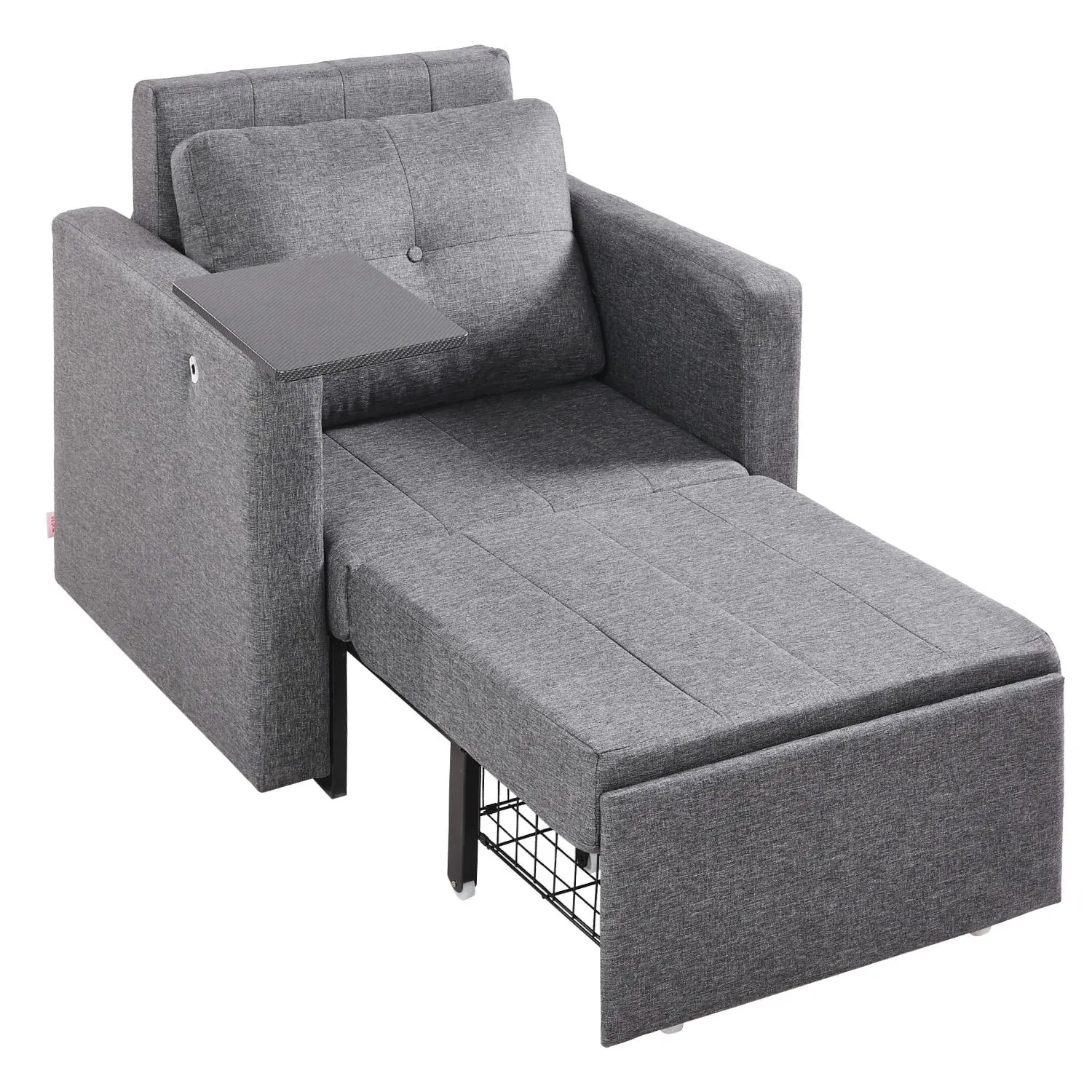 VEVOR Gray Clothes Storage Sofa Futon Set - Single-Seat Fold-Down Sofa Bed with 5 Adjustable-Angle Backrest, Side Pocket, Pillow, Armrest, Desk Board, 2 Wheels & Bottom Storage