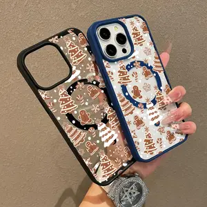 Cute Christmas tree and snowflake Pattern Magnetic Phone Case for iPhone 17 Pro Max15 16 14 17 Pro Max 13 12 11 Plus Air Cellphone Shockproof Protector Acrylic MagSafe Cover Supports Wireless Charging Smartphone protective cover Casing Protector Gift