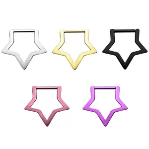 Oufer 14G/16G Implant Grade Titanium Star Clicker Septum Ring - Hypoallergenic & Durable Fashion Body Jewelry in Gold Silver Black