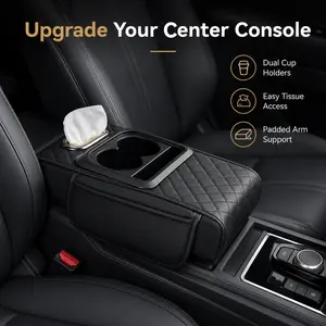 Car Seat Gap Storage Box with Cup Holder and Tissue Slot, Leather Look Center Console Organizer Tray for Auto Interior