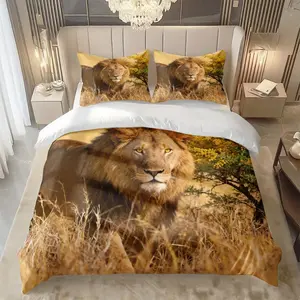 2/3Pcs Lion,Wildflower Pattern Duvet Cover Set Bedroom Bedding Set(1*Duvet Cover+1/2*Pillowcase,No Filling)Digital Print,100% Polyester Fiber,Machine Washable,Perfect Gift For Family,Friends During Festivals,All Season Use