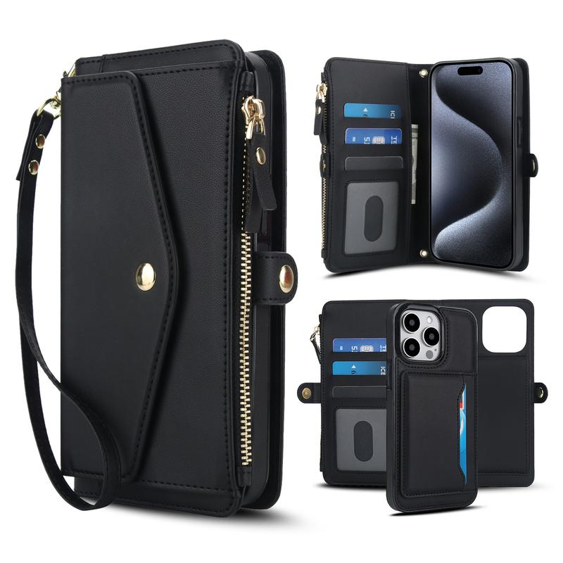 For IPhone 17 16 15 Wallet Case For Women, Support Wireless Charging With Blocking Card Holder, Wallet Detachable Magnetic Phone Case Crossbody Strap_voghion.com