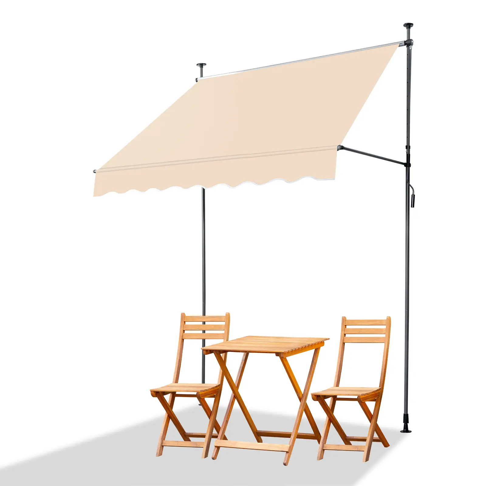 No-Drill Retractable Awning, 6.6x3.9FT UV50+ Waterproof Patio Shade, 78-118in Adjustable Height for Deck, Balcony, Khaki (Sports & Outdoor Camping Beach Sun Shelter)