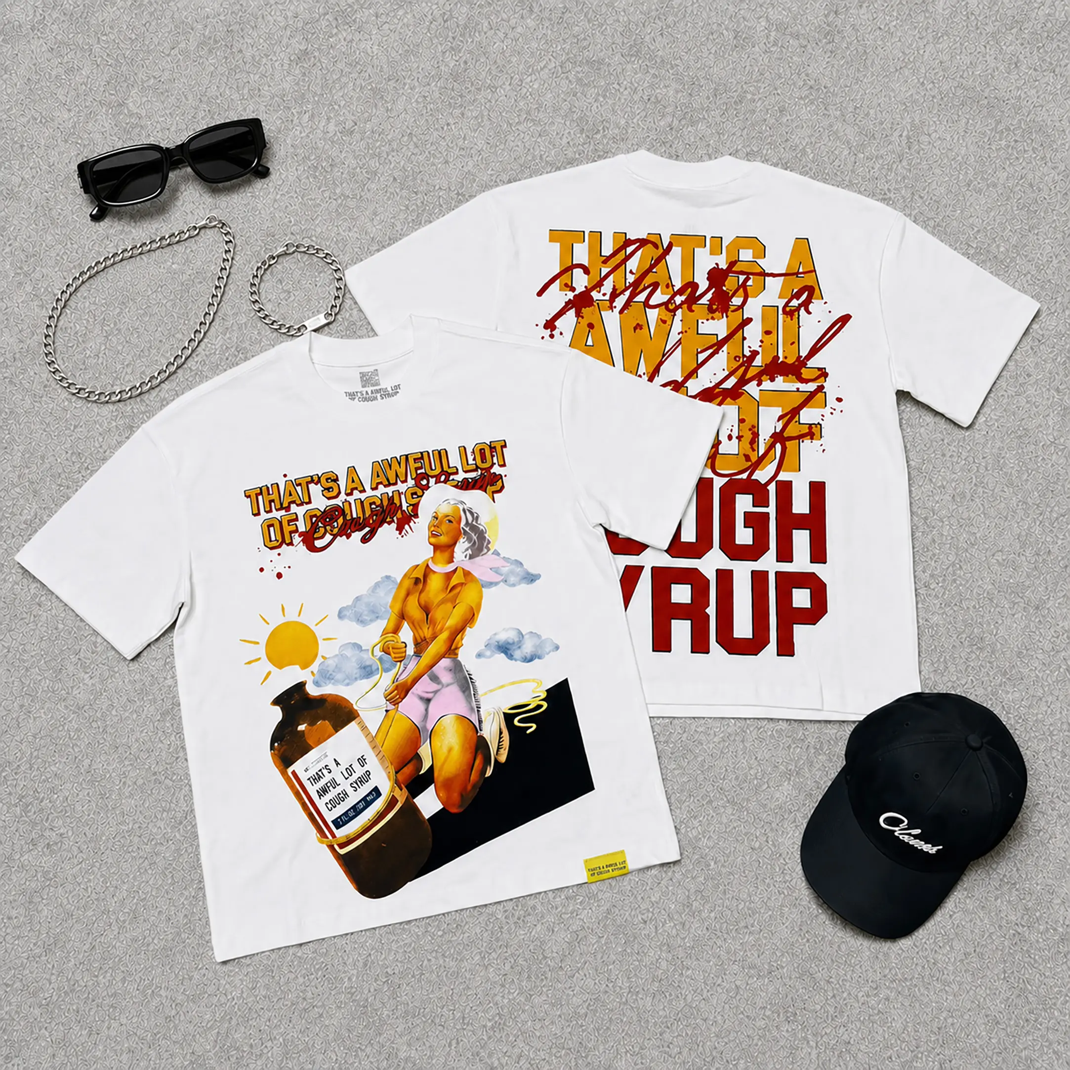 Cough Syrup Graphic T Shirt Pure Cotton Oversized Streetwear Hip Hop Vintage Washed Summer Casual Tee Trendy Daily Outfit For Men Women Teens Unisex Fashion Boyfriend Style