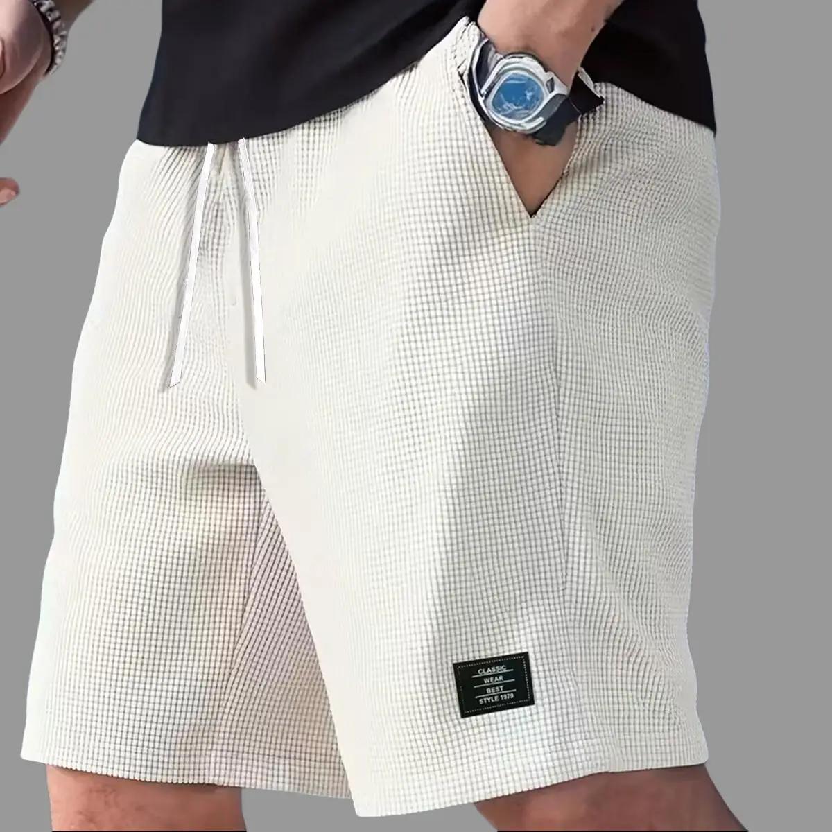 Men's Textured Casual Shorts with Drawstring Waist, Lightweight Polyester Fabric, Pockets for Casual Wear, Beach or Outdoor Activities, EverydayShorts | Drawstring Waist Shorts | Lightweight Shorts  Menswear