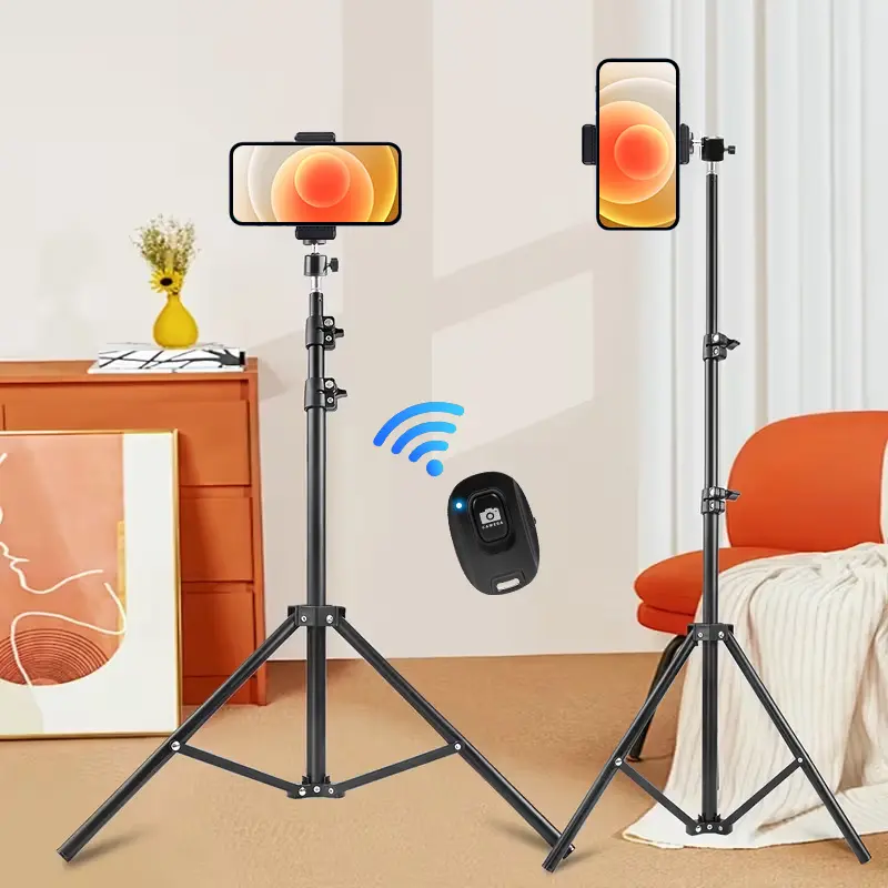 UEGOGO 63 Inch Heavy Duty Adjustable Floor Phone Tripod, Equipped With 360° Rotatable Universal Phone Clip, Comes With Wireless Bluetooth Camera Shutter Remote; Ideal For Selfies, Live Streaming, TikTok Short Videos And All Kinds Of Content Creation