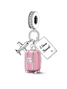 New Original Silver Charm Luggage Dog Pet Butterfly Clover Flower Pendant Beads Women Thanksgiving Christmas Beads Designer DIY Jewelry Making Kit for Bracelet Necklace Mother Fashion Anniversary Gift for Women Girls Perfect Choice Rhinestone Pendant