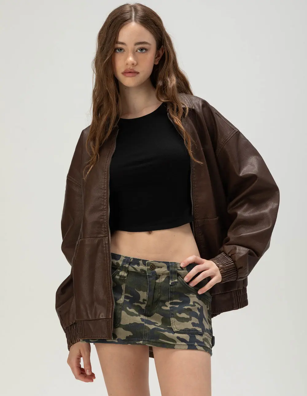 RSQ Womens Oversized Faux Leather Bomber Jacket RSQ Womens Oversized Faux Leather Bomber Jacket