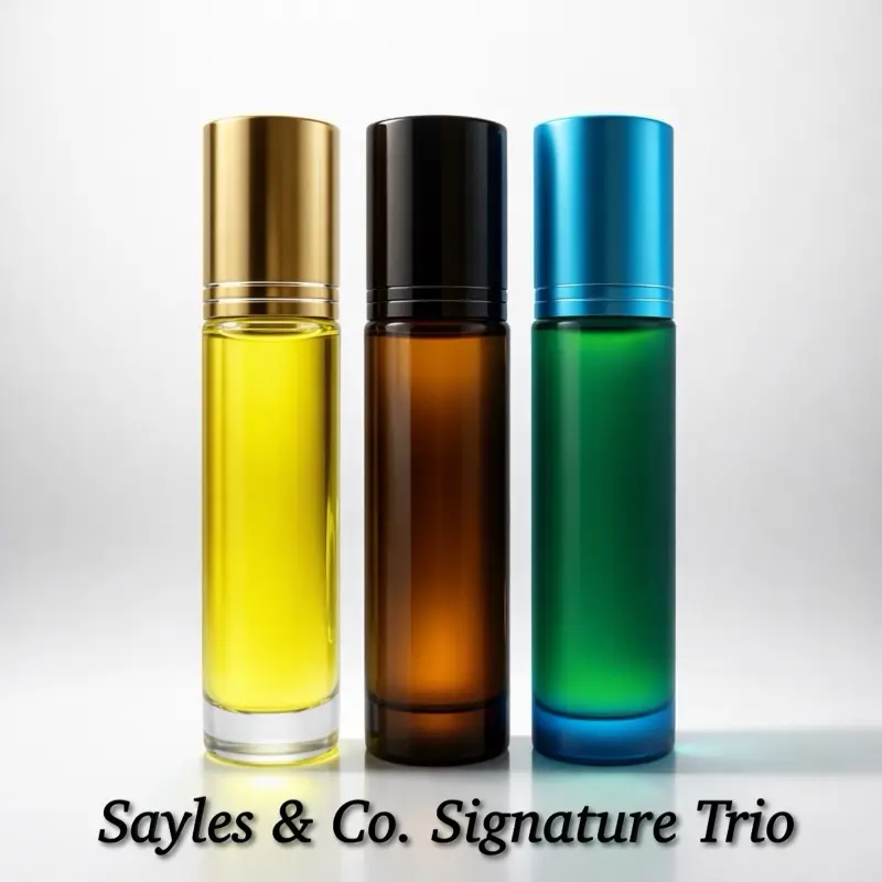 Roll-On Sayles & Co. Signature Trio - 10ml Roller Balls Obsession Blue Envy Prestige & Noir Conquest for All-Day Confidence Floral Citrus Scent