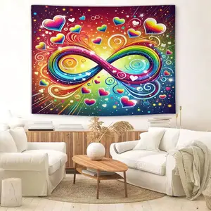 Rainbow Infinity Heart Decor Tapestry (1 Pc): Rainbow Infinity Symbol Heart Pattern, Strong Decorative Effect, Easy-to-wash Fabric, Ideal for Trendy Youth and Stylish Groups, Fits Bedroom Walls, Live Stream Backdrops, Studios