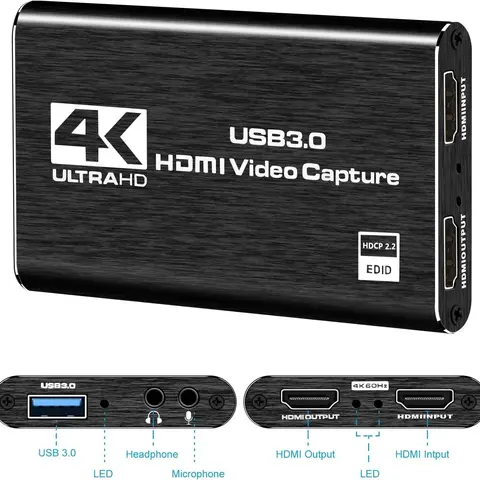 4K USB 3.0 HDMI Metal Video Capture Card - Plug-and-Play, Low Latency, Mic-in for Commentary, Compatible with Twitch, DVDs, Set-Top Box, DSLR, Security Camera Recording