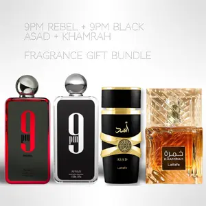 9PM Rebel + 9PM Black + Lattafa Asad + Khamrah 100ml (3.4oz) - Fragrance Collection Starter Pack - Fragrance Gift Bundle