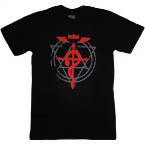 Fullmetal Alchemist Brotherhood Flamel Cross Graphic T-Shirt, Men Crew Neck Short Sleeve Vintage Anime Tee, Casual Streetwear Tops, Retro Alchemy Symbol Fashion Apparel for Daily Outdoor Holiday Party Wear
