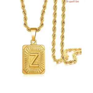 3D Letter Square Pendant Necklace Unisex Stainless Steel Chain Street Fashion Minimalist Daily Wear Jewelry