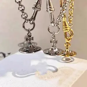 Y2K Style Queen Mother West Little Saturn Pearl Love Pin 3D Planet Bracelet Titanium Alloy 18cm Chain 10mm Sphere Daily Wear Parties Stackable Clavicle Chain Unisex Casual