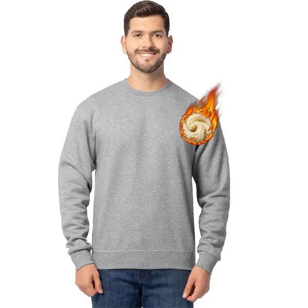 Men's Classic Stylish Fitted Round Neck Pull-On Plain Sweatshirt - Navy Blue, Extra-Thick Sherpa-Lined Fleece, Long Sleeve, Soft Menswear Winter Daily Wear Top
