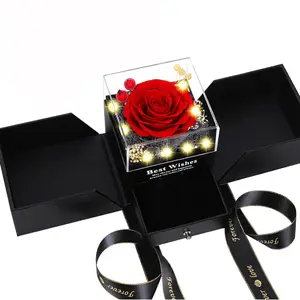 Eternal Flower Gift Box Rose Flower Jewelry Packaging Box Acrylic Drawer Box Valentine's Day High-end Jewelry Box
