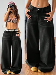Womens Black Denim Baggy Jeans – Summer Outfits | Baggy Jeans | Cargo Jeans | Fashion Outfits | Streetwear | Women's Clothing Womenswear