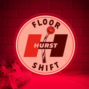 Hurst 60's Floor Shift Neon Sign, Vibrant Vintage Shifter Sign LED Neon Light, Led Ambient Lighting, Powered By USB, For Auto Repair Shop, Garage, Parking Lot, Racing Track, Game Room, Man Cave, Party, Gift For Man
