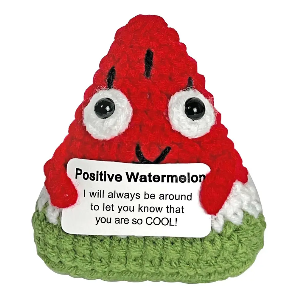 1pc Creative Plush Gift, Home Holiday Decorative Ornaments, Handmade Knitted Birthday Gift with Positive Card, Interesting Crochet Ornaments, Soft Stuffed Doll Encouraging Gift for Friends, Soft Huggable, Soft Cuddly Gift