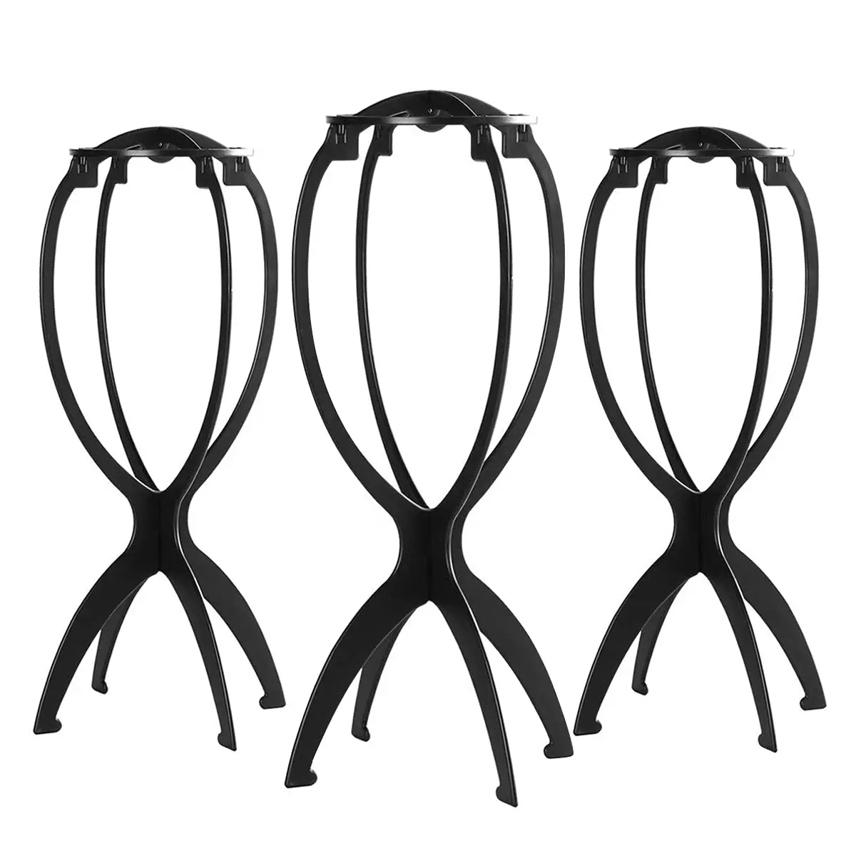 ZIHAN Wig Mannequin Head 3-Pack with 14.2in Collapsible Thick Plastic Stand, Portable Hair Extension Holder for Travel, Storage