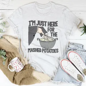 Menswear Soft Cotton Short-Sleeve T-Shirt - "I’m Just Here For The Mashed Potatoes" Graphic Top, Ideal for Love-Themed Casual Outings, Pairable with Jeans